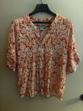 C D Daniels Relaxed Orange Floral Pintuck Blouse - Women